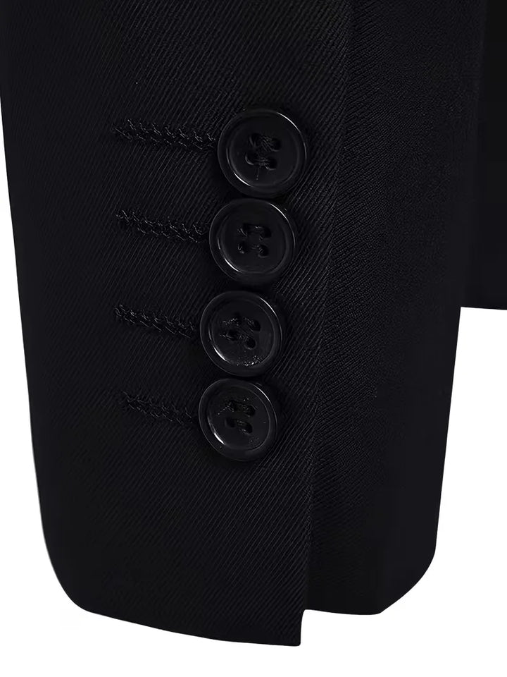 Donkere slim fit heren blazer met mandarijnkraag, perfect voor een moderne look.