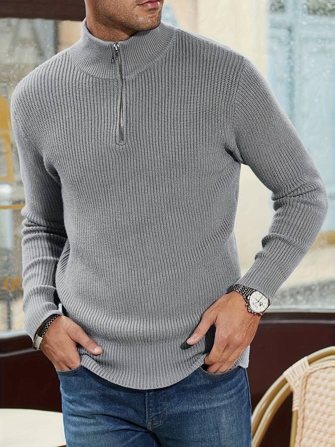 Bruine heren ziptrui. Stijlvolle, comfortabele en veelzijdige herentrui in regular fit voor casual lente/herfst mode.
