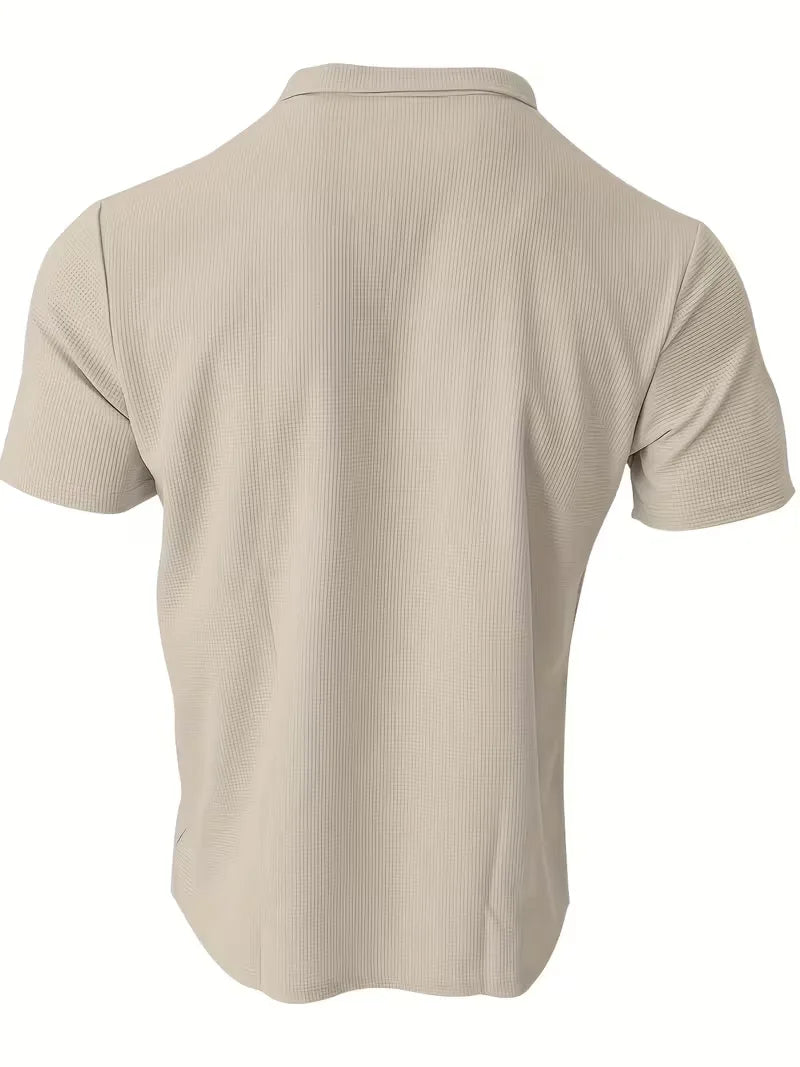 Comfortabele regular fit herenpolo, V-hals, korte mouw, wafelstructuur, voor elke dag.