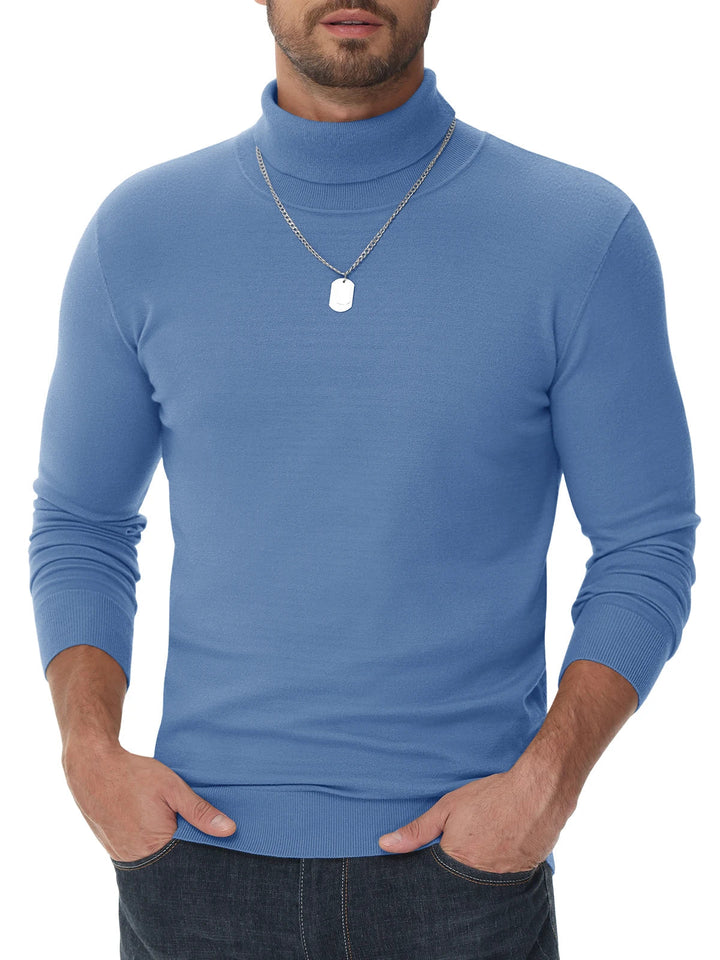 Grijze gebreide heren coltrui, klassieke en comfortabele herfstkleding. Warme wintertrui.