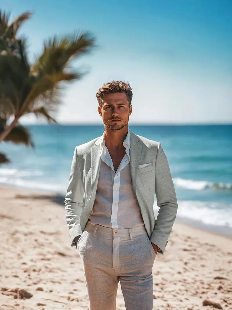 Luxe linnen slimfit colbert voor heren, voor een onberispelijke zakelijke look.