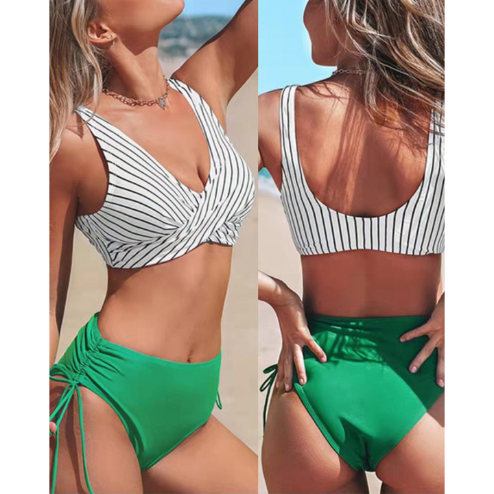 Multicolor bikini set voor dames, levendige kleuren voor een zomerse look aan het strand of zwembad.