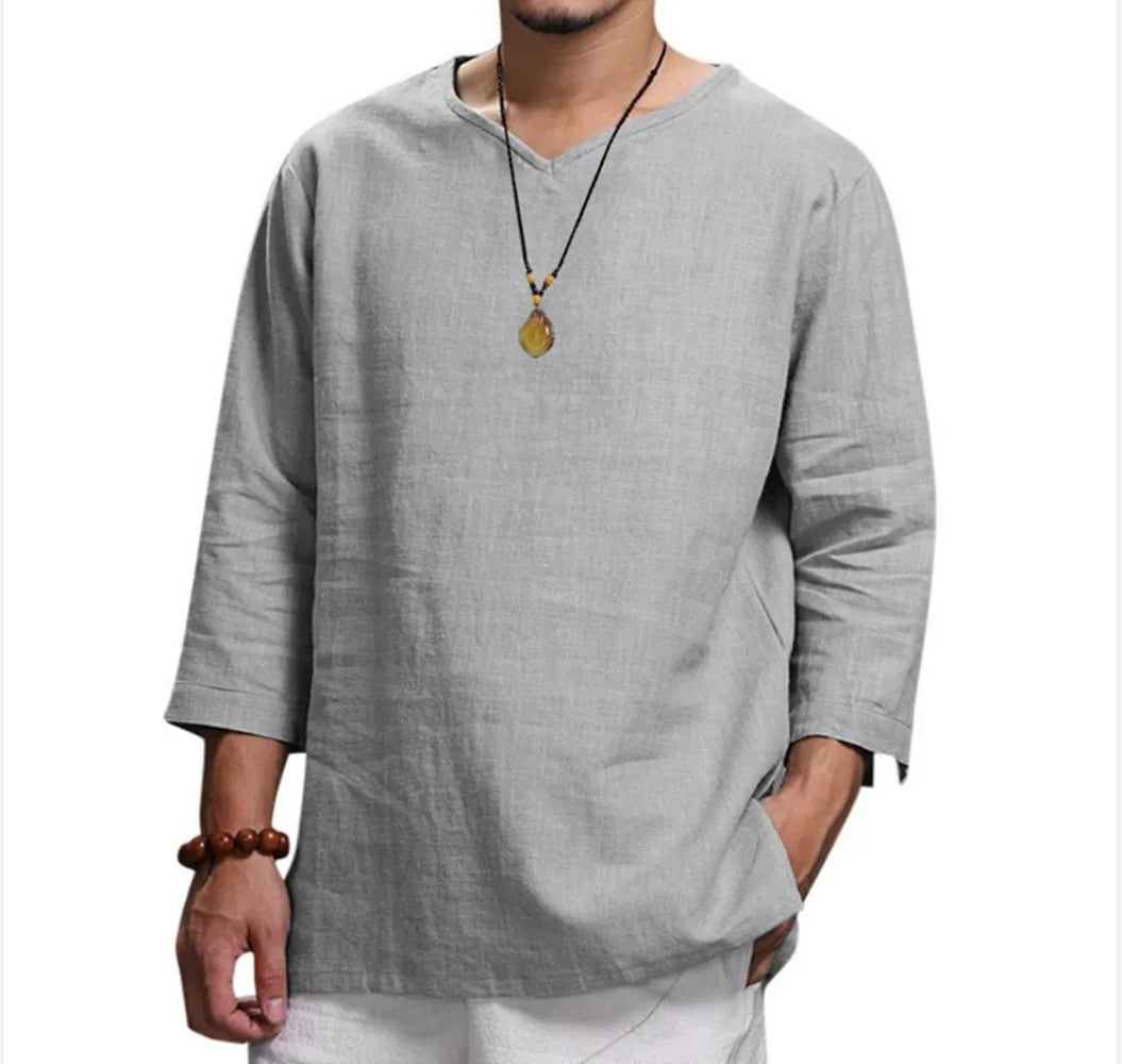 Heren T-shirt 3/4 mouw, comfortabel, casual, relaxed, losse pasvorm, essentieel voor herenkleding.