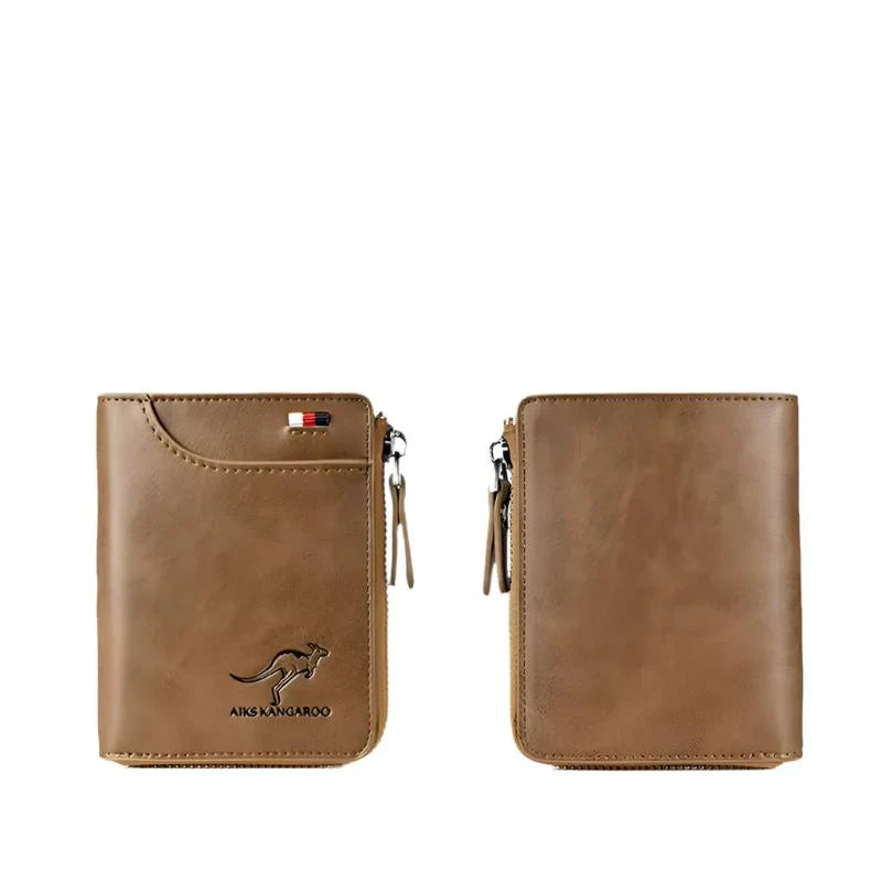 Detailopname van de slanke unisex RFID blokkerende portemonnee, ontworpen voor optimale veiligheid en comfort.
