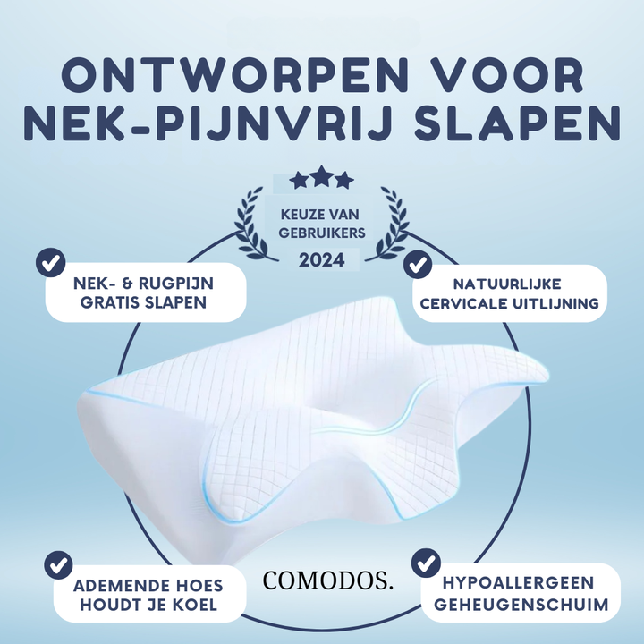 Traagschuim hoofdkussen, ergonomisch gevormd om nek- en rugpijn te verminderen.