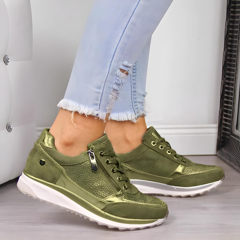 Stijlvolle grijze dames orthopedische wandelschoenen, trendy en comfortabel voor dagelijks gebruik.