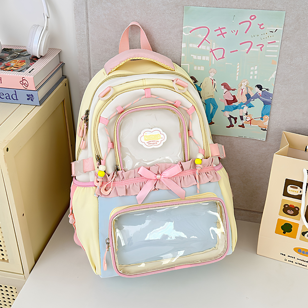 Stijlvolle semi-transparante damesrugzak, perfect voor modieuze accessoires en een frisse, moderne uitstraling.