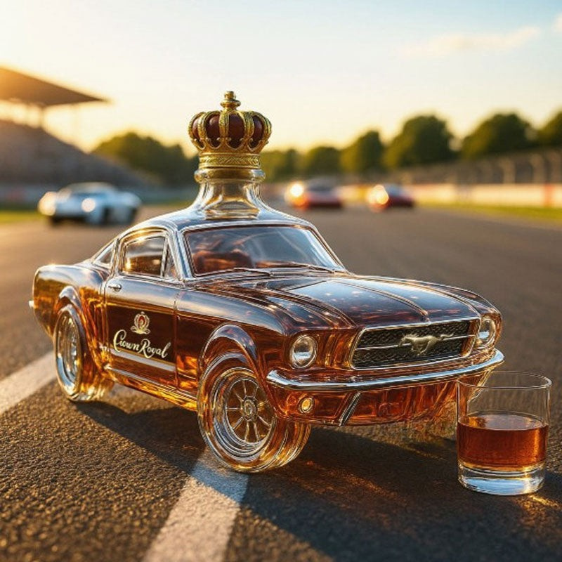 Glazen decanter met gedetailleerde auto vorm, een elegant en uniek design voor de whiskey liefhebber.