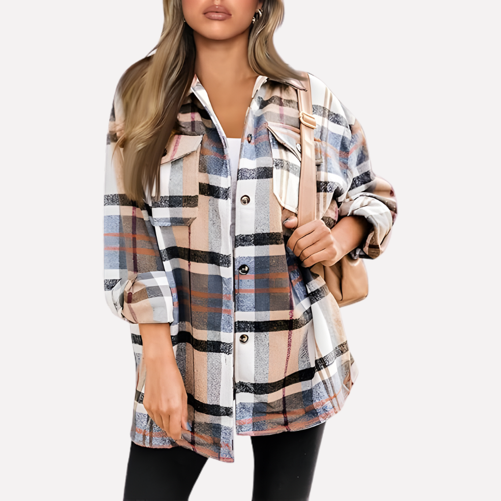 Casual dames overhemdjas, geruit, comfortabel en warm, ideaal voor laagjes.