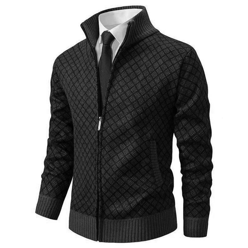 Stijlvol heren lente ritsvest met uniek geometrisch patroon, ideaal voor casual comfort.