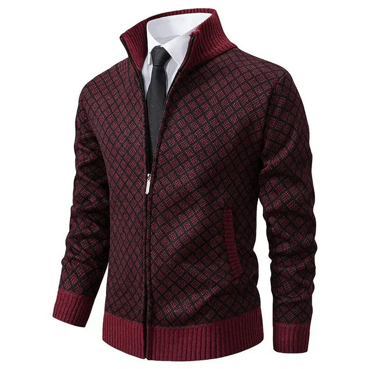 Comfortabel heren lente vest van katoen-zijde mix, met rits en elegant geometrisch patroon.