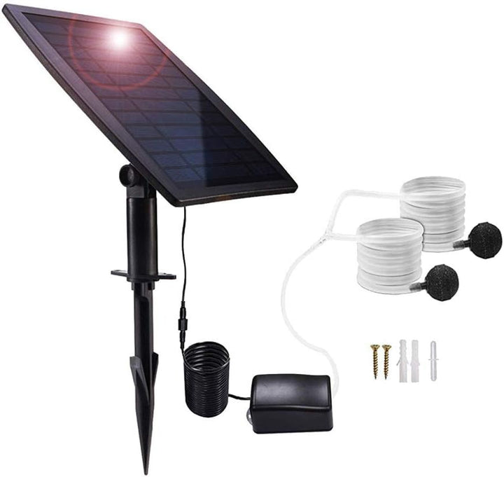 Zonne-energie luchtpomp 2.5W kit met slangen en luchtstenen voor vijver/aquarium. Duurzaam en stil.