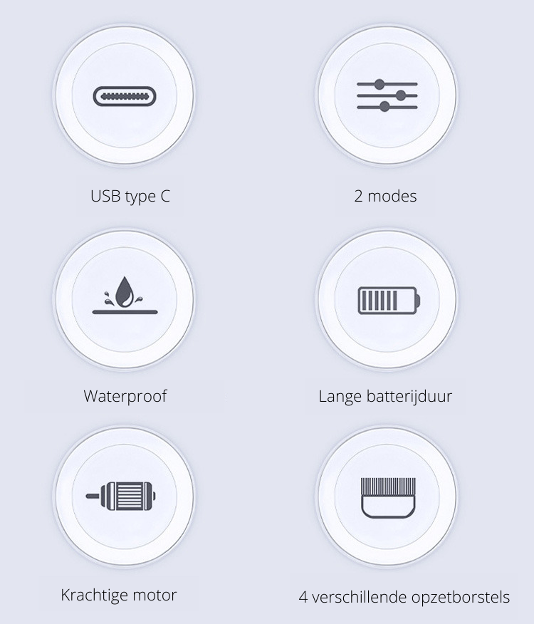 Diverse opzetborstels van de multifunctionele schoonmaakborstel set, geschikt voor elke schoonmaakklus.