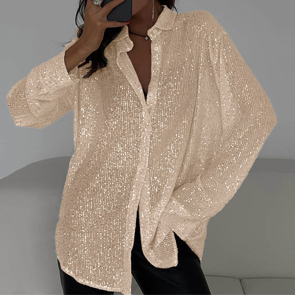 Losse pasvorm dames blouse met glimmende pailletten, Celeste, een sprankelende feesttop.