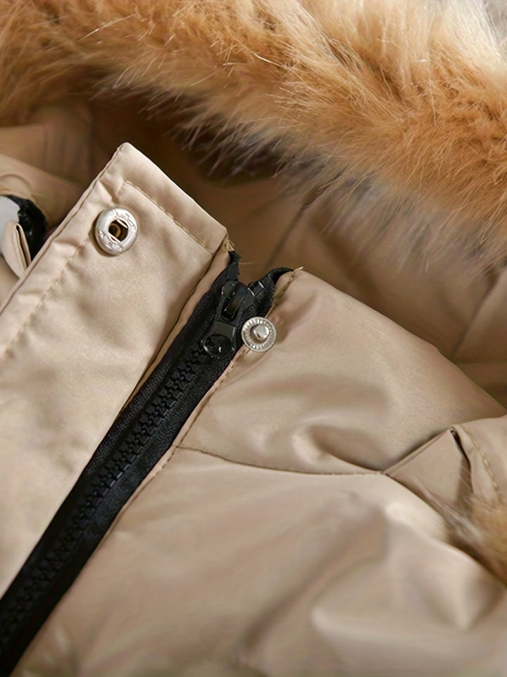 Meisjes winterjas met beschermende capuchon, ideaal voor speelse buitenactiviteiten.