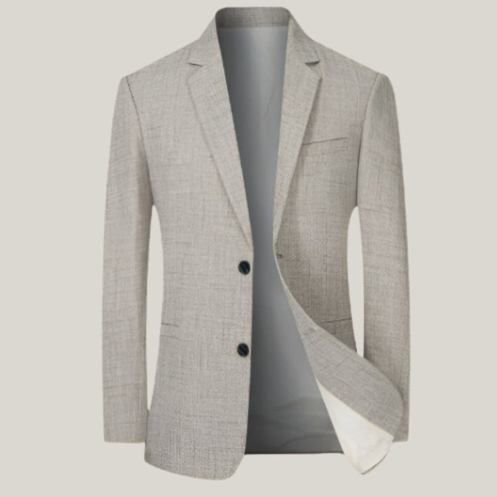 Elegante beige heren colbert. Slim-fit Italiaans design, perfect voor formele events en modebewuste mannen.