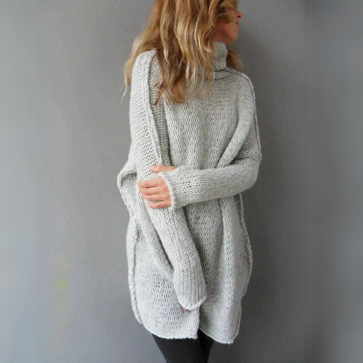 Stijlvolle warme gebreide dames coltrui, perfecte losvallende winter trui voor elegante casual outfits.