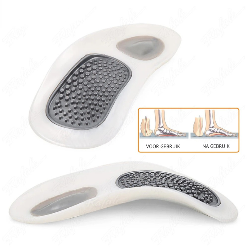 Ergonomische inlegzolen met boogondersteuning, essentieel voor platvoetcorrectie, voetpijnverlichting en dagelijks comfort.
