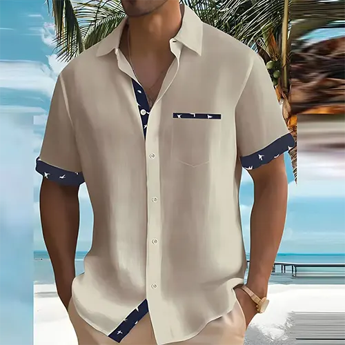 Korte mouwen heren zomerhemd, stijlvol en comfortabel. Ademend overhemd, ideaal als frisse en lichte kleding.