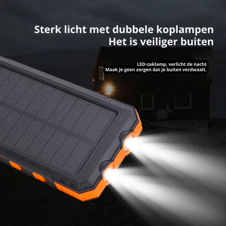 Slanke en compacte powerbank met zonne-energie functie; de perfecte reispartner voor mobiel.