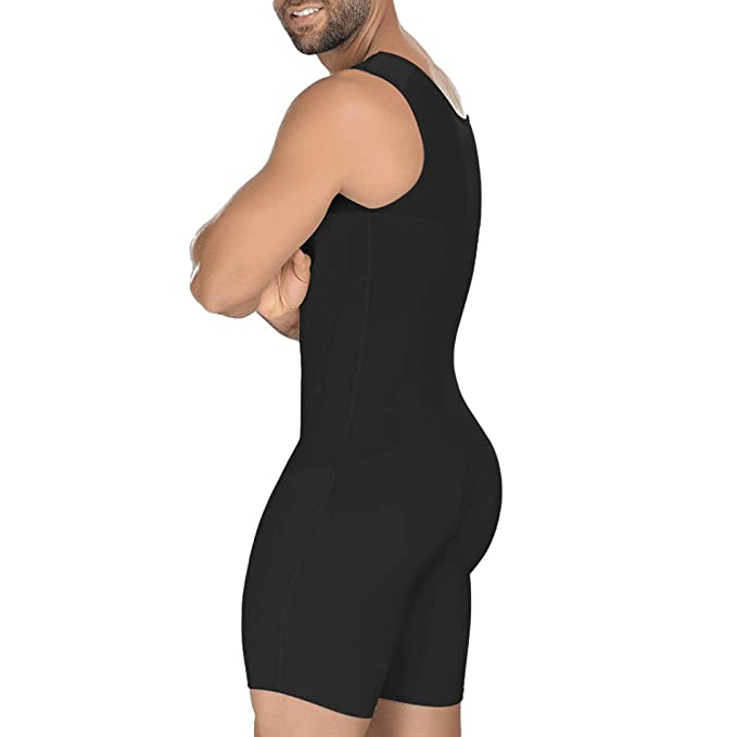 Zwarte heren compressie body shaper voor een direct strakker en figuurcorrigerend uiterlijk, ideaal voor fitness.
