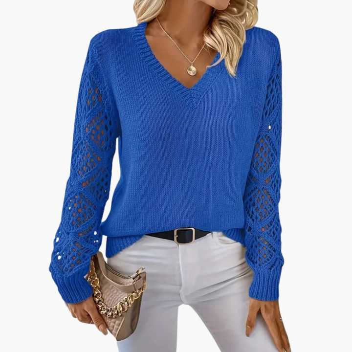 Veelzijdige dames pullover met V-hals en lange mouwen, perfect voor diverse casual outfits.