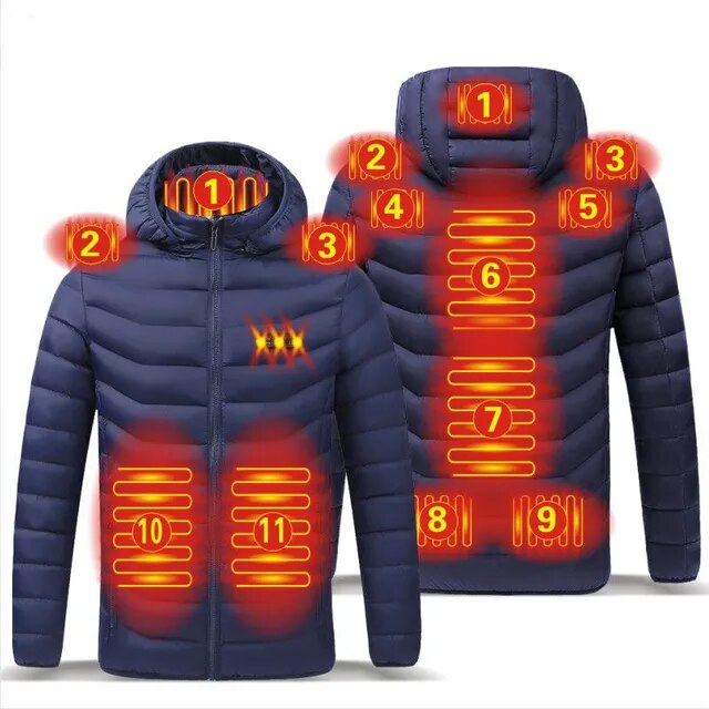 Zwarte heren verwarmingsjas, ideaal voor outdoor avonturen en bescherming tegen kou.