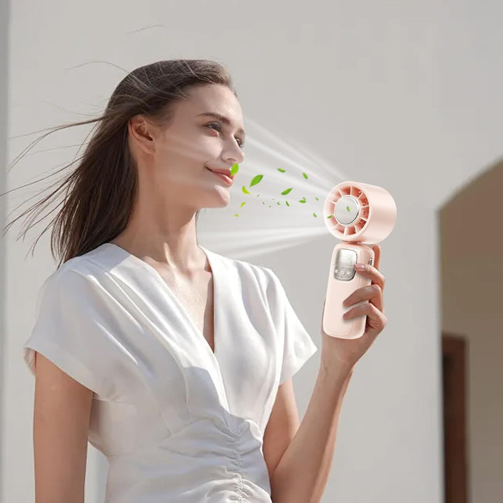 Opvouwbare mini ventilator, USB-C oplaadbaar. Hittegolf koeling met digitaal LED display.