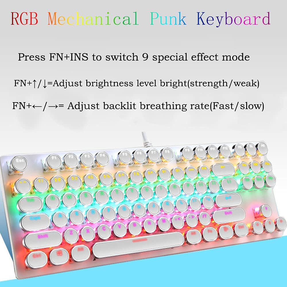 Compact 87-toetsen mechanisch RGB toetsenbord met blauwe schakelaars voor gamers.