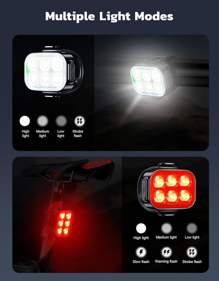 USB oplaadbare fietslampen set: slanke LED voor- en achterlichten voor duurzaam en veilig fietsen.