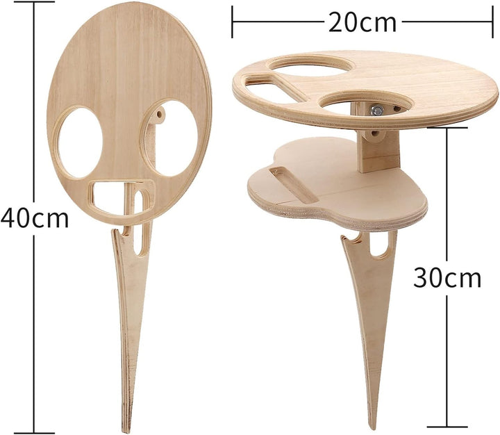 Veelzijdige dubbellaags draagbare wijntafel, ideaal voor buitenlucht, picknick of als strandtafel.
