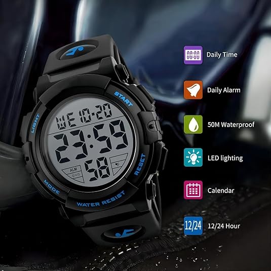 Robuust digitaal heren horloge, waterdicht ontwerp, geschikt voor extreme omstandigheden en dagelijks gebruik.