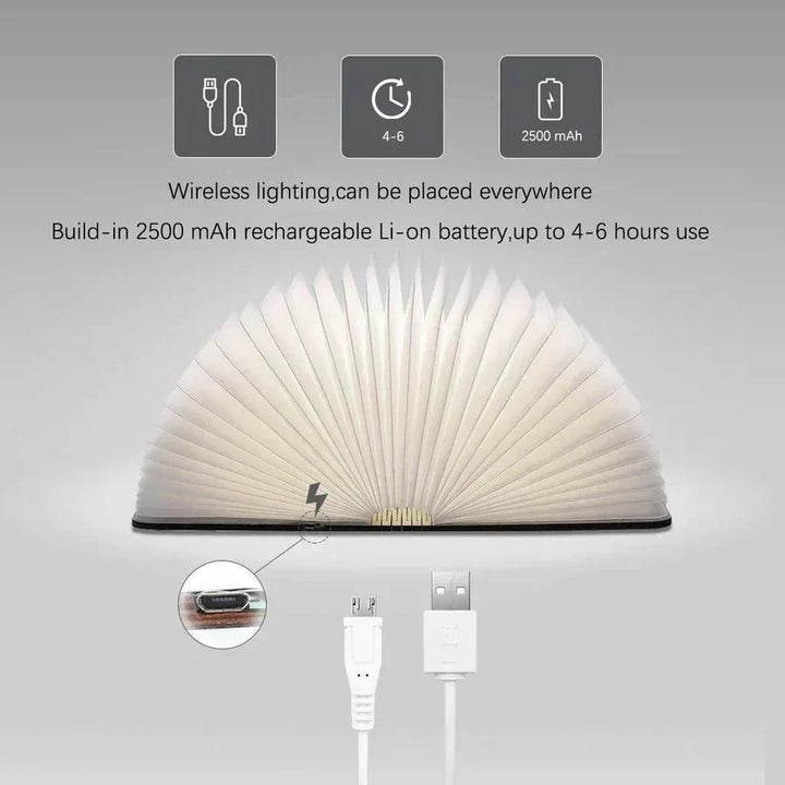 Compacte opvouwbare StoryGlow boekenlamp, draadloos LED sfeerlicht, ideaal voor elk interieur.