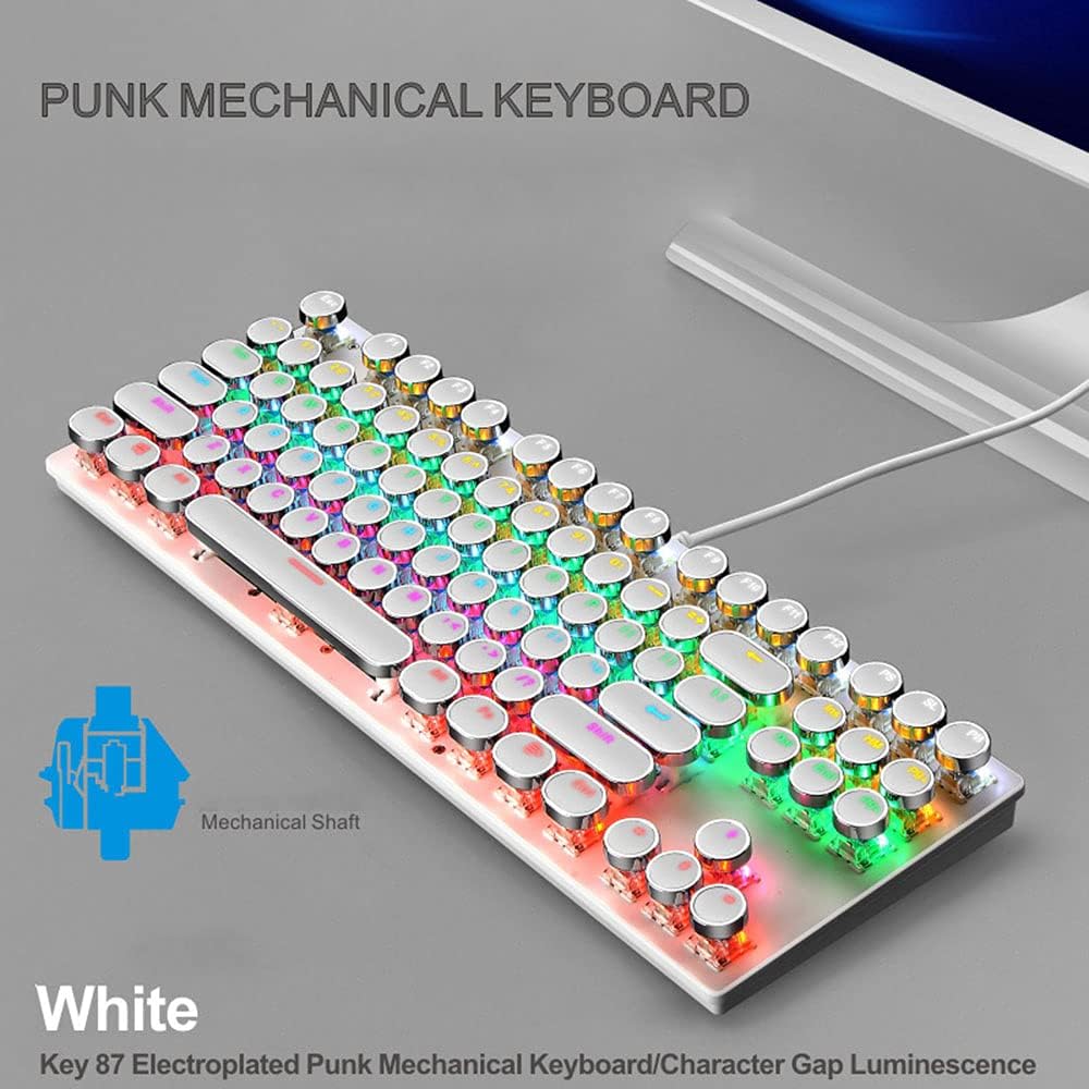 Mechanisch 87-toetsen gaming toetsenbord, RGB-backlit, blauwe switches voor een soepele typervaring.