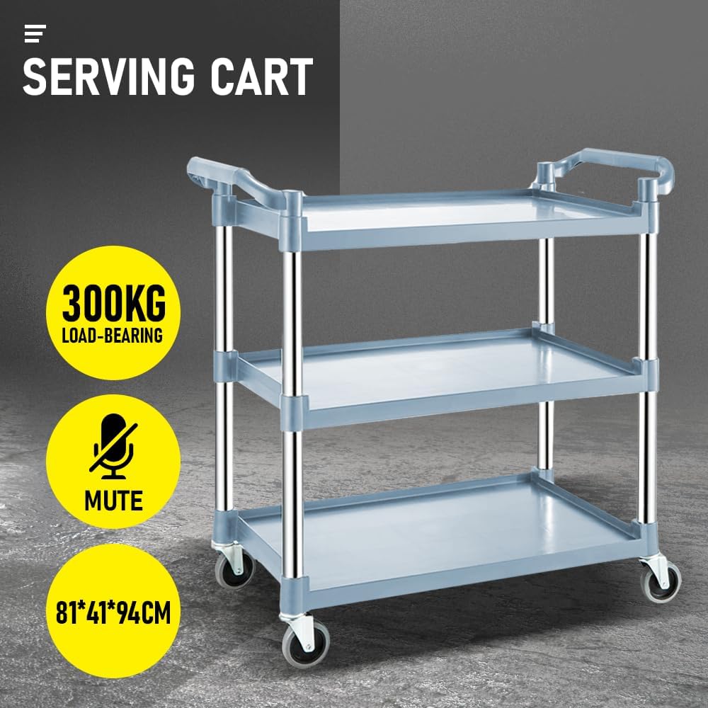 Verrijdbare 3-laags keukenwagen, ideaal voor catering, salon en kantoor, flexibele opslag.