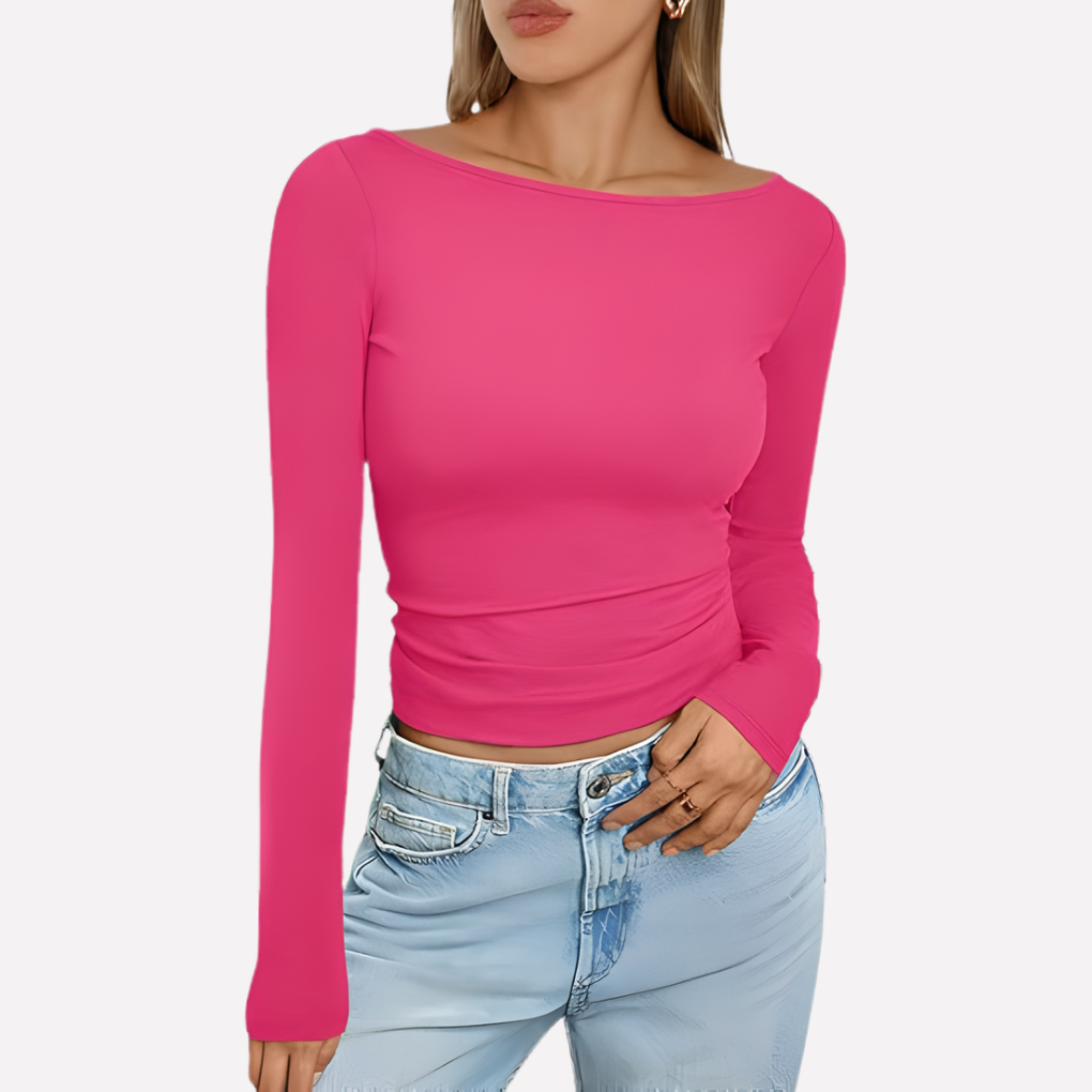Vrouwen lange mouwen top met boothals; elegante en comfortabele pasvorm, perfect voor laagjes.