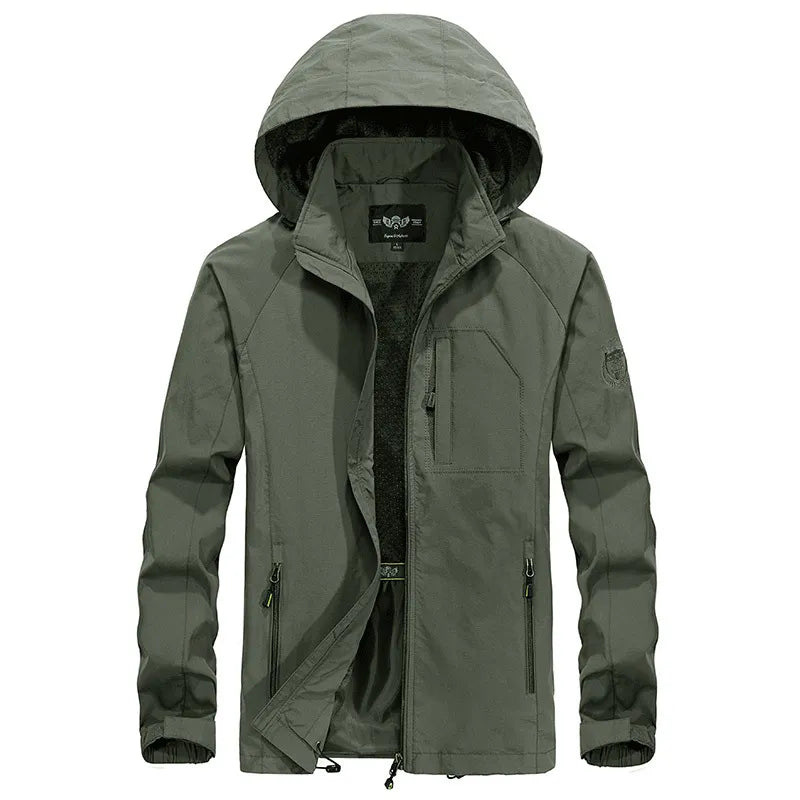 Nieuwe waterdichte wandeljas voor heren, winddicht met afneembare capuchon. Comfortabele bovenkleding.