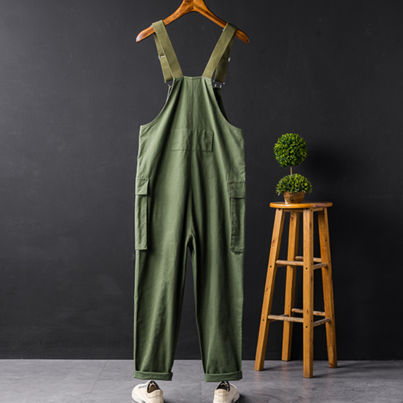 Stijlvolle en comfortabele unisex cargo jumpsuit, ideaal als vrijetijdskleding met praktische zakken en casual look.