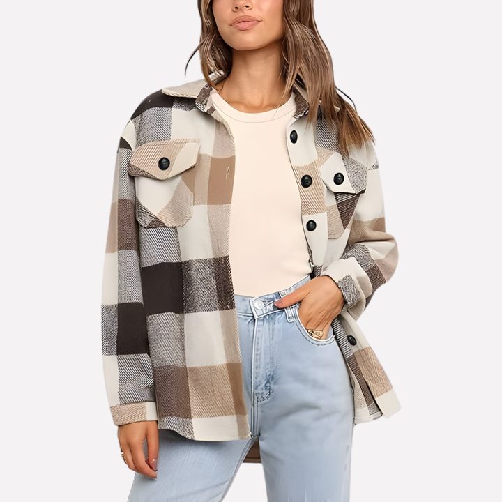 Dames shacket met ruitpatroon, comfortabele pasvorm, veelzijdig herfst/winter laagje.
