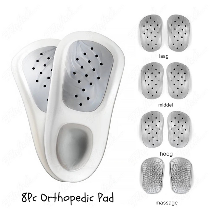 Orthopedische inlegzolen voor platvoeten, bieden comfortabele voetondersteuning, correctie en houdingsverbetering.