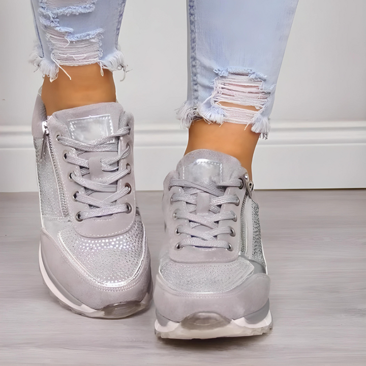 Groene sportieve dames sneakers, comfortabel en orthopedisch, voor balans en dagelijkse ondersteuning.