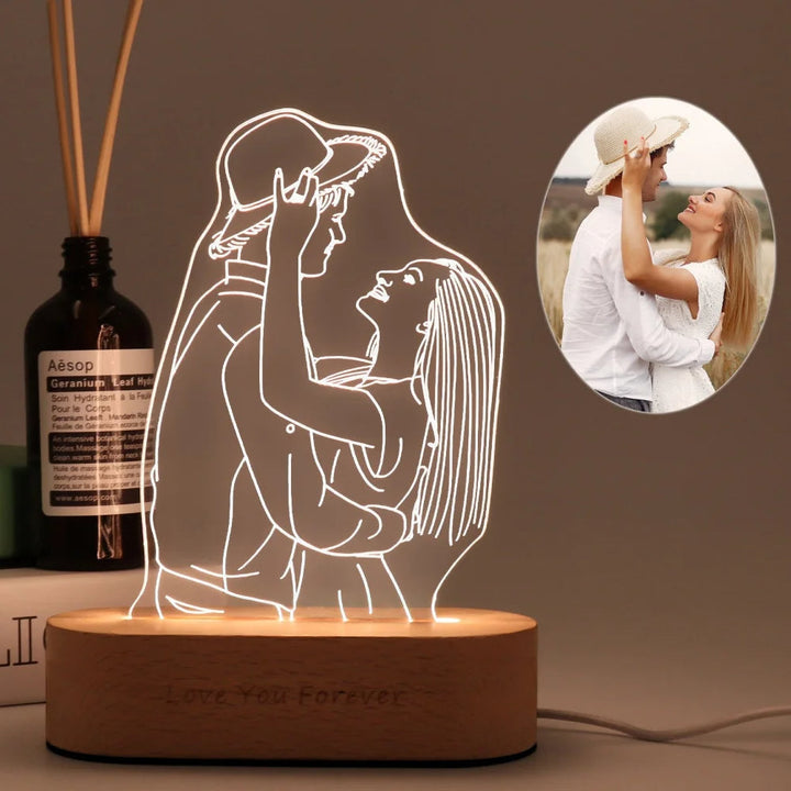 AuraGlow custom LED lamp: uniek sfeerlicht en fotolamp, ideaal als gepersonaliseerd cadeau met USB-voeding.