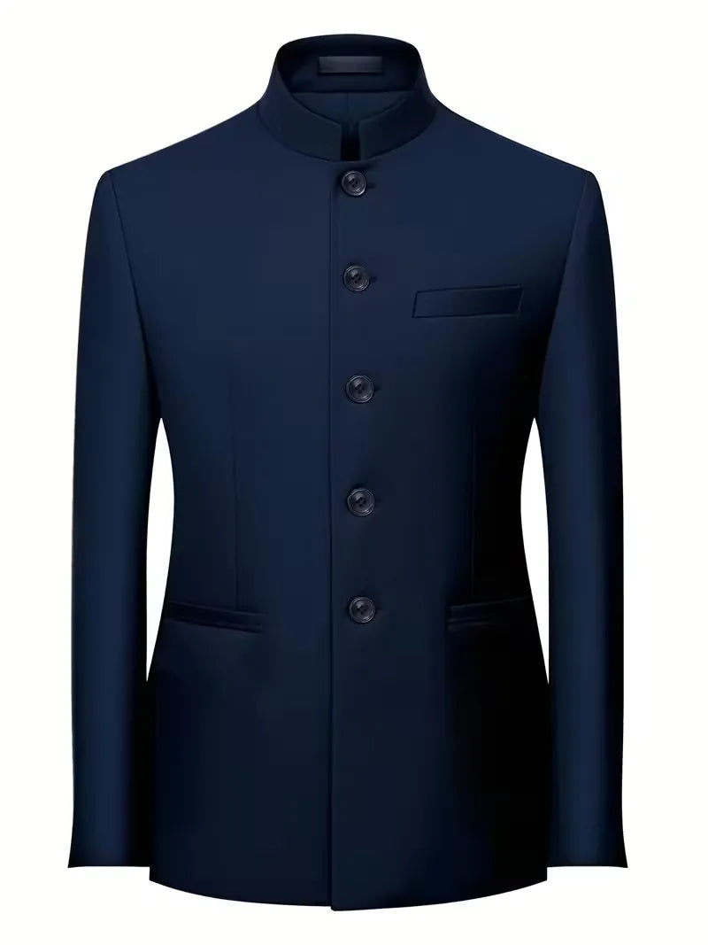 Zakelijke heren blazer, slim fit, met verfijnde mandarijnkraag en lange mouwen.