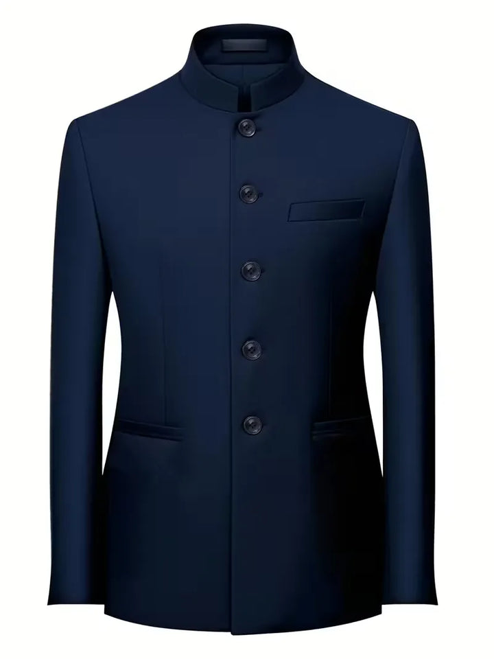 Zakelijke heren blazer, slim fit, met verfijnde mandarijnkraag en lange mouwen.