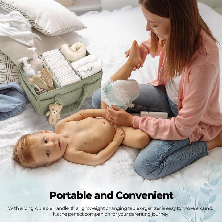 Groene sherpa opbergmand voor baby's, pluche luiertas organizer voor reizen.