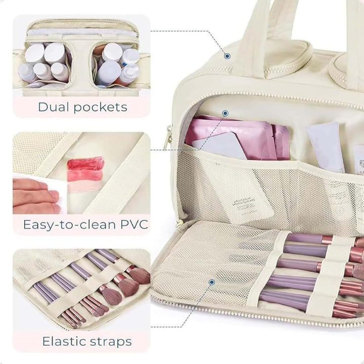 Veelzijdige waterdichte toilettas/make-uptas voor dames, grote organizer voor al je reiscosmetica.