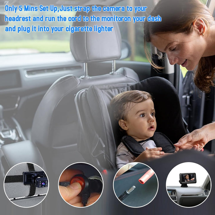 Solvian baby autocamera met 4,3'' monitor. Duidelijk overzicht van je baby op de achterbank voor veilig rijden.