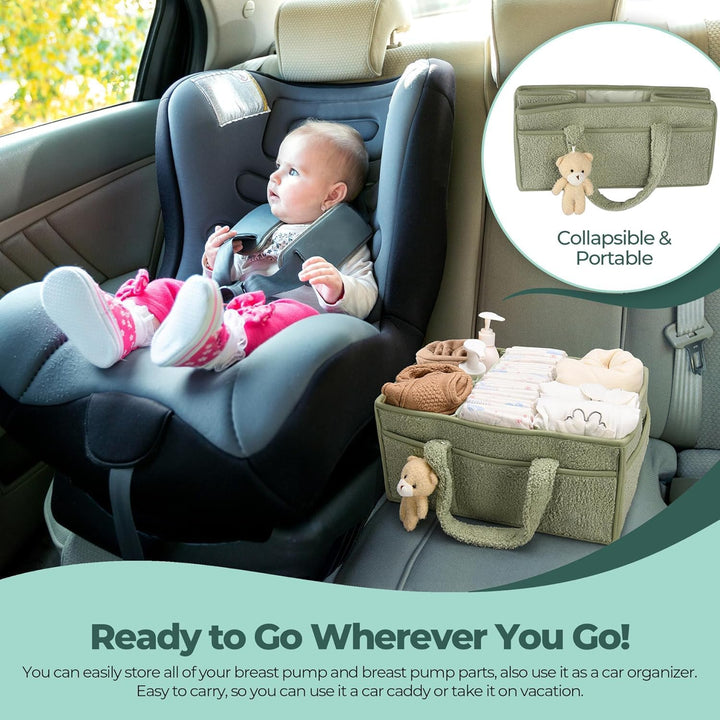 Witte sherpa opbergmand voor baby's, compacte luiertas organizer voor reizen.
