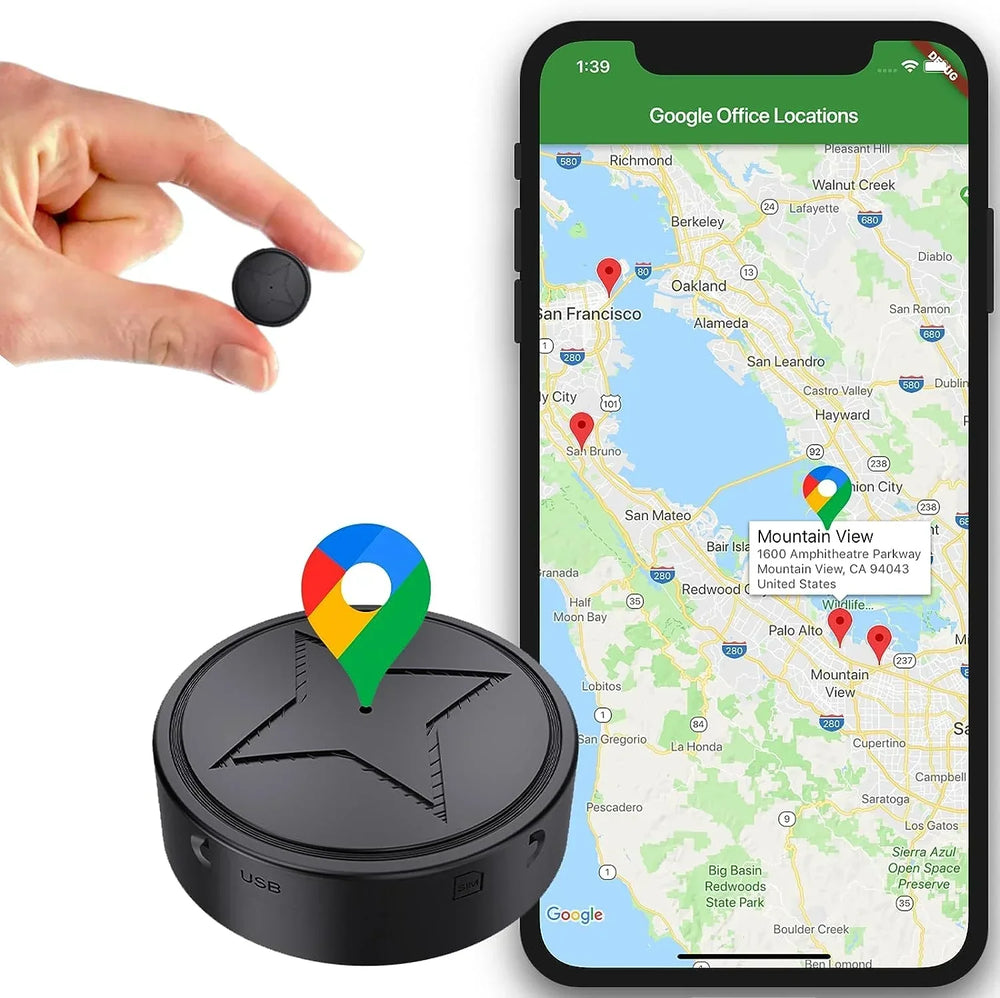 Compacte waterdichte magnetische GPS tracker voor auto, motor en bezittingen; draadloze real-time object tracking.
