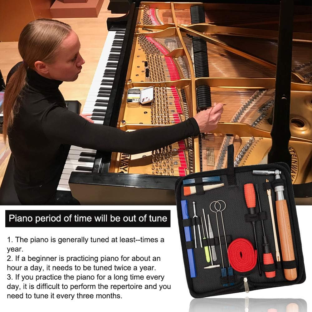 Detail van diverse pianostemgereedschappen, waaronder hamers en dempers, uit de Arvena professionele stemset.